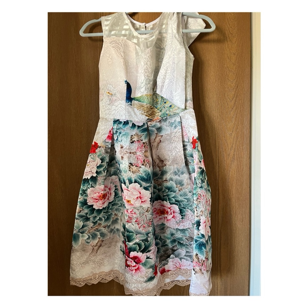 Floral womens Dress with Peacock Design